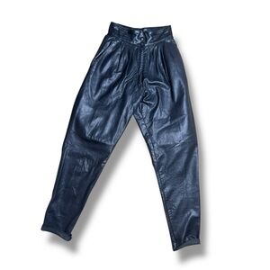 Vintage High-Waisted Black Leather Pants 80s